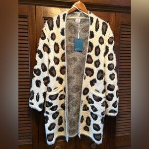 Market & Spruce Women's Oversized Cream and Brown Teddy Jacket